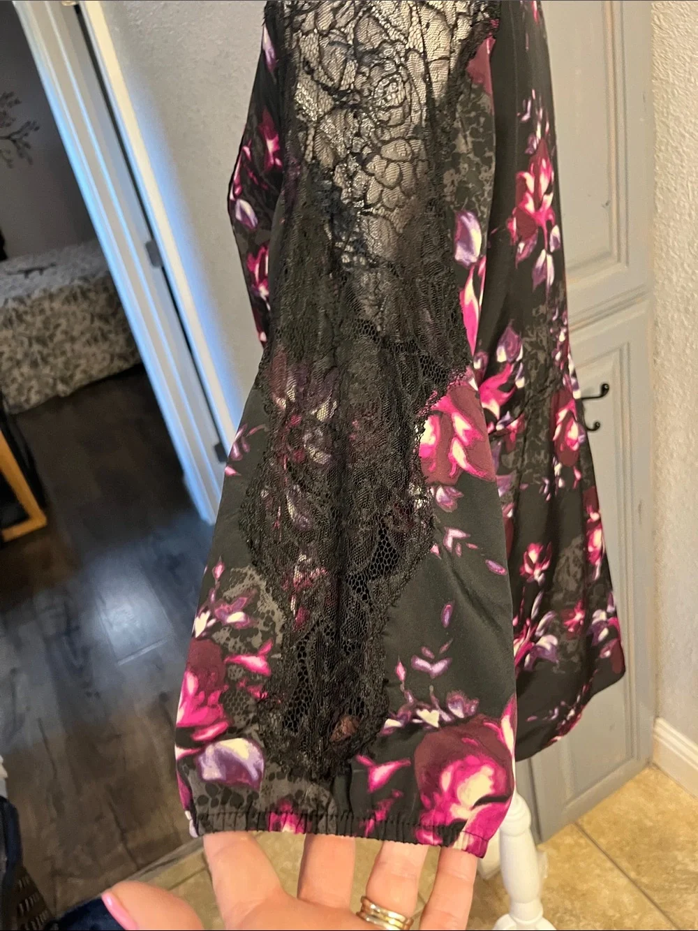 Elle Black Tunic with Pink and Purple Floral Print